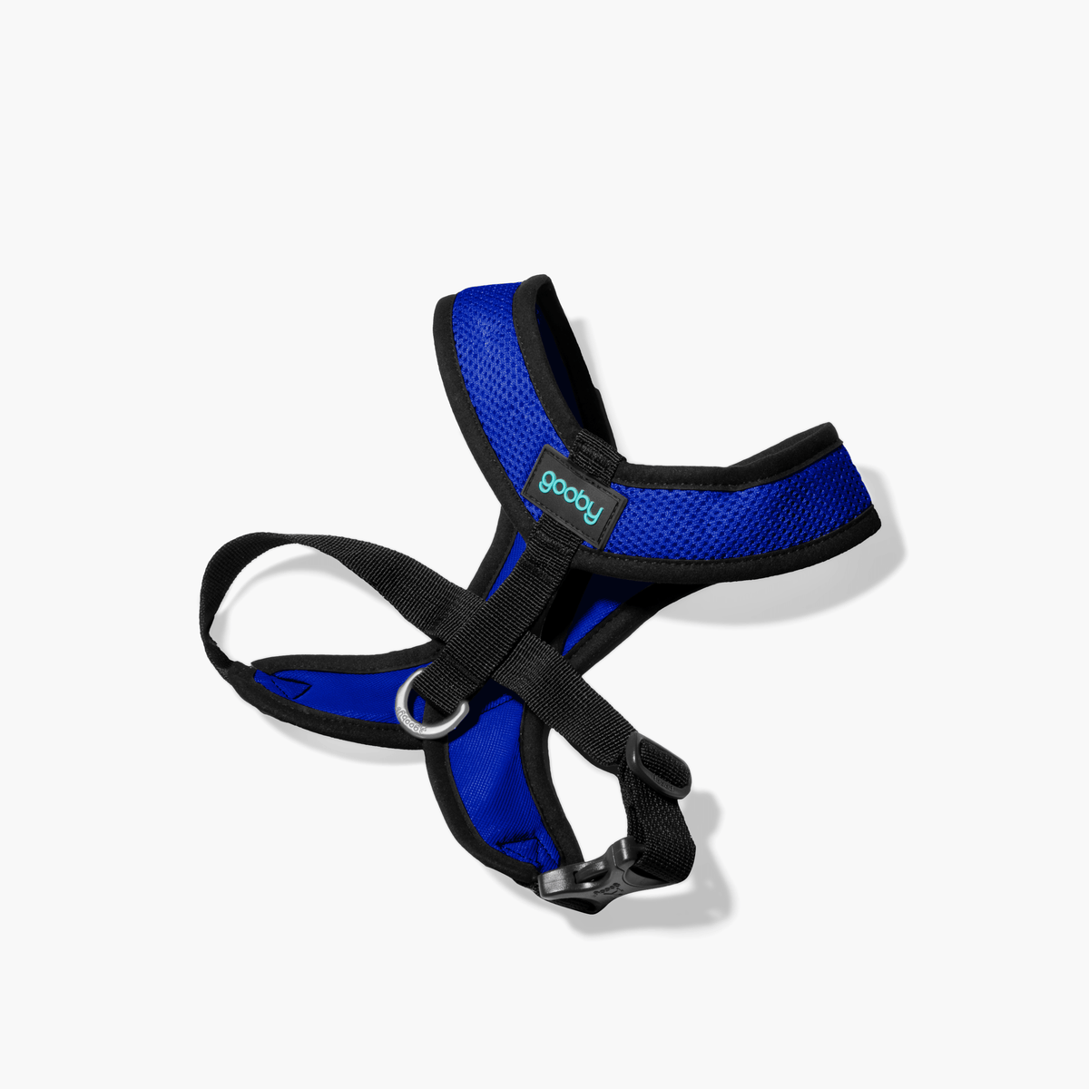 Blue Comfort X harness shown at an angle on a white background