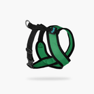 Angled view of a Hunter Green Comfort X harness with black trim and adjustable straps.