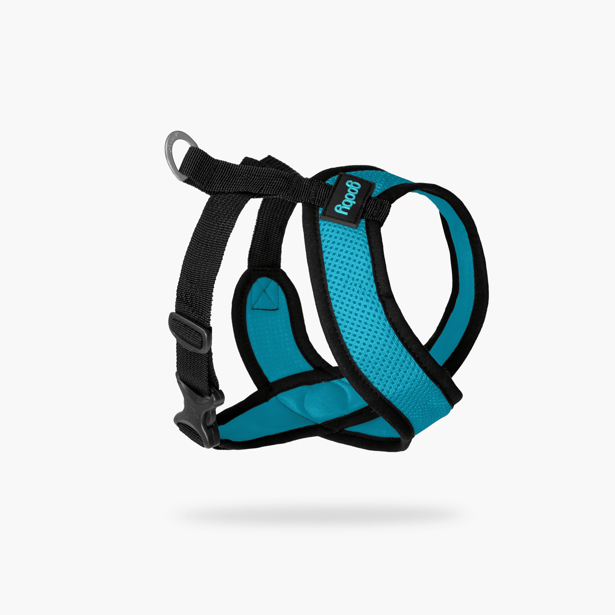 Turquoise Comfort X harness shown from an angled view