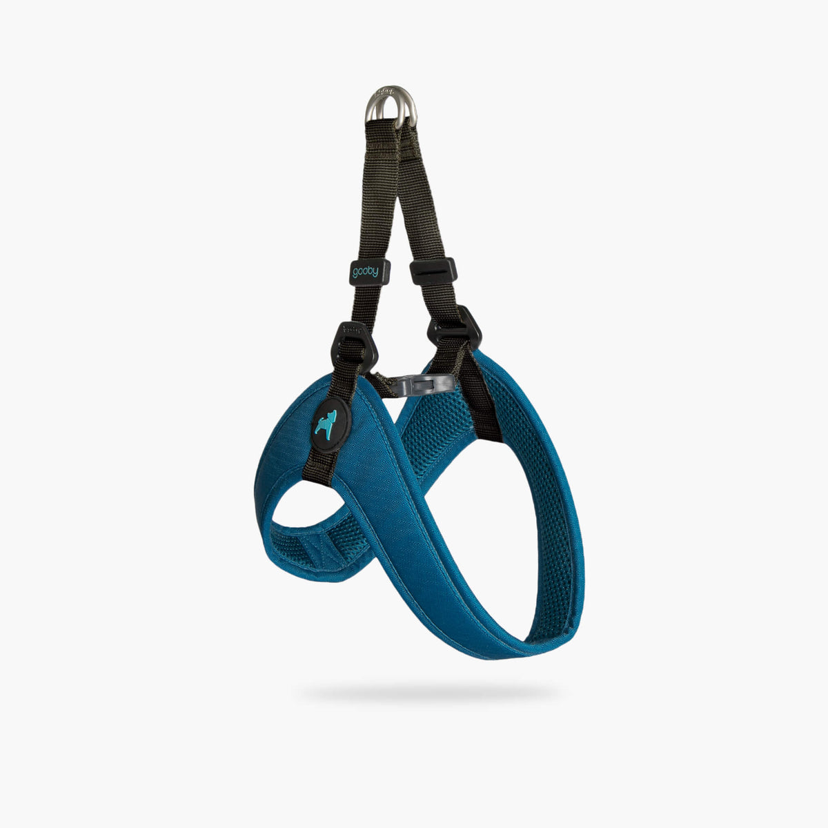 Blue step-in harness shown at an angle