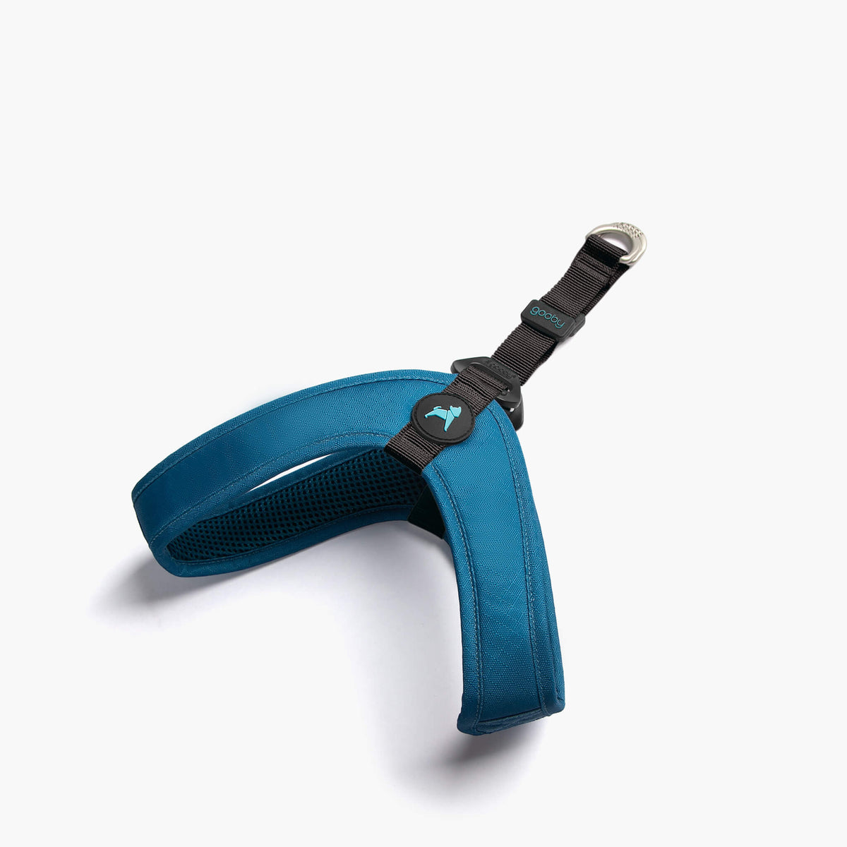 Solid blue step-in harness shown at an angled view