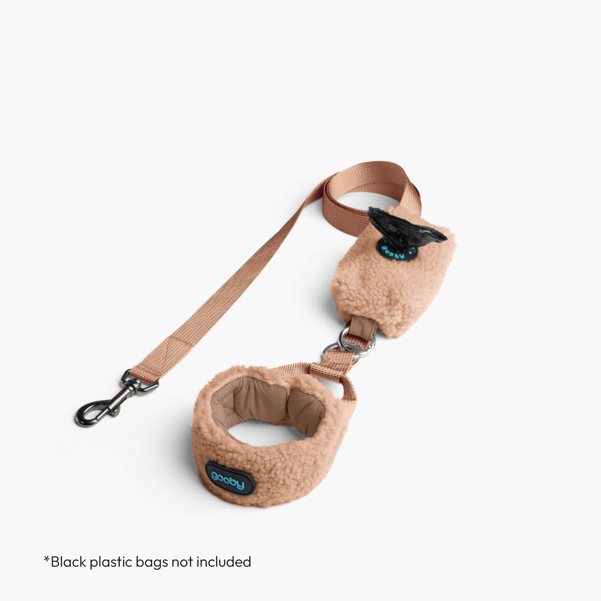 Mocha sherpa puffer vest with matching leash and black clasp