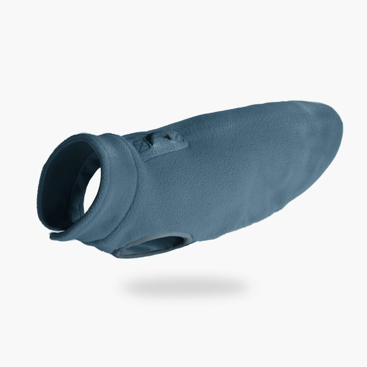 Steel blue fleece dog vest shown from an angled view