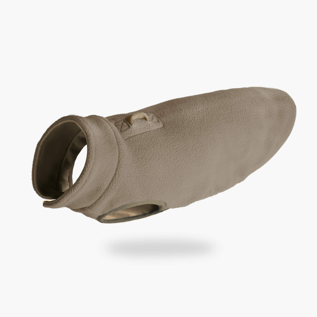 Warm gray fleece dog vest shown from an angled view