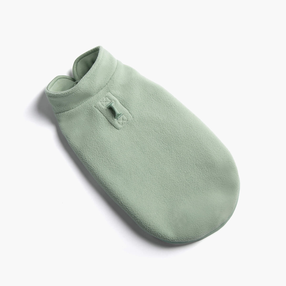 Mint fleece vest shown at an angle on a white background