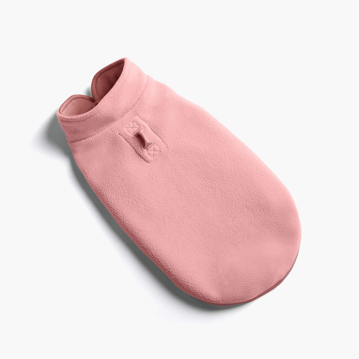Pink fleece pet vest shown at an angle on a white background