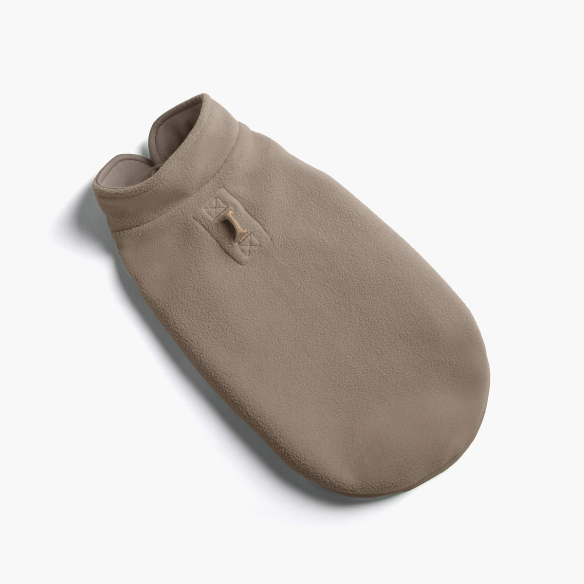 Warm gray fleece vest shown at an angle on a white background