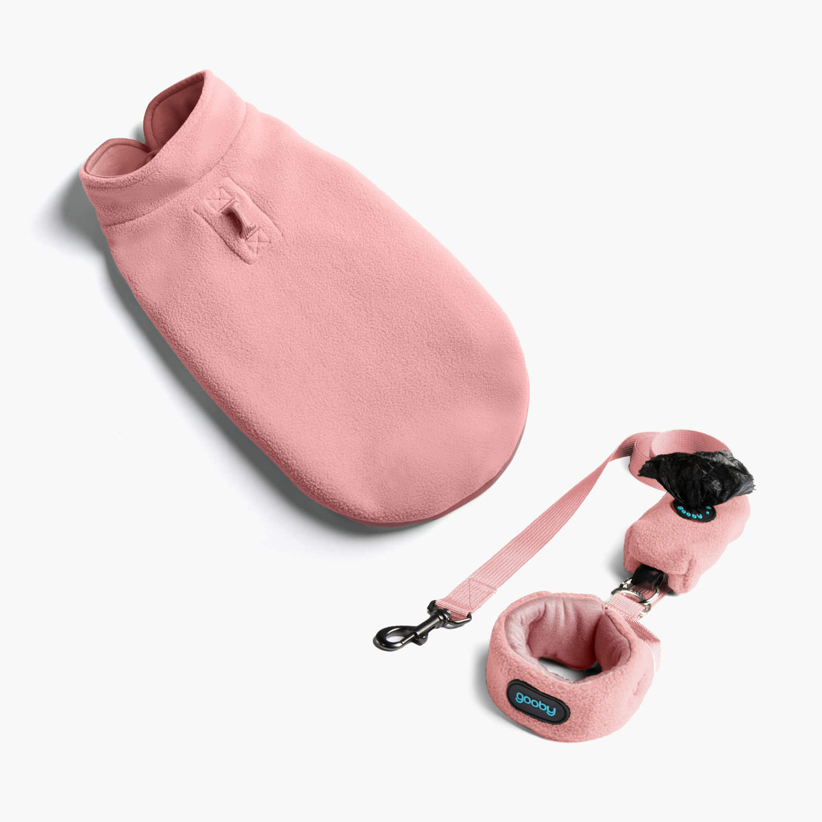 Pink fleece dog vest and matching leash set