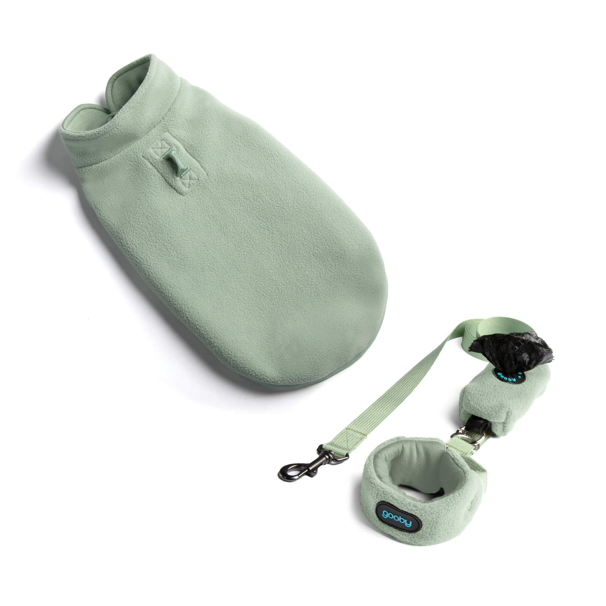 Mint fleece matching set with a vest, leash, and coordinating collar