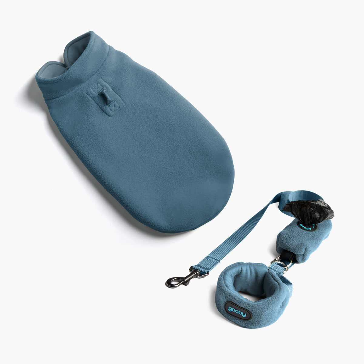 Steel Blue fleece vest and matching leash set for dogs