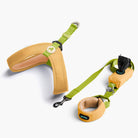 Solid yellow step-in harness and matching leash set with bright green straps